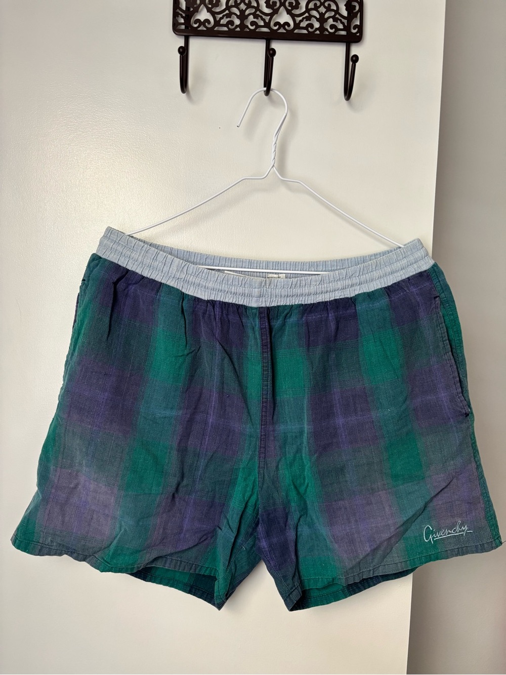 Vintage Givenchy Green & Navy Plaid Cotton Boxer Shorts